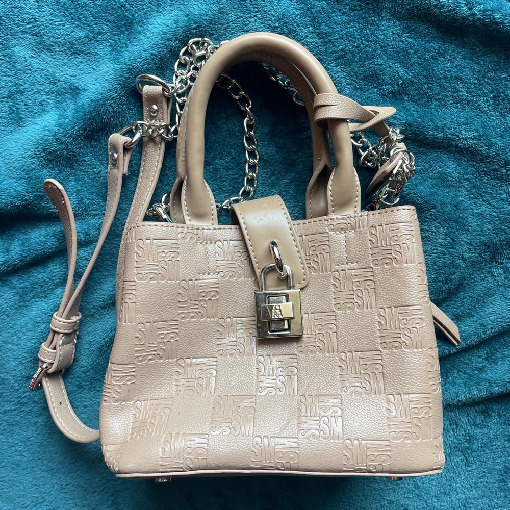 Steve Madden Handbag With Crossbody Metal Chain Strap, Coffee Brown